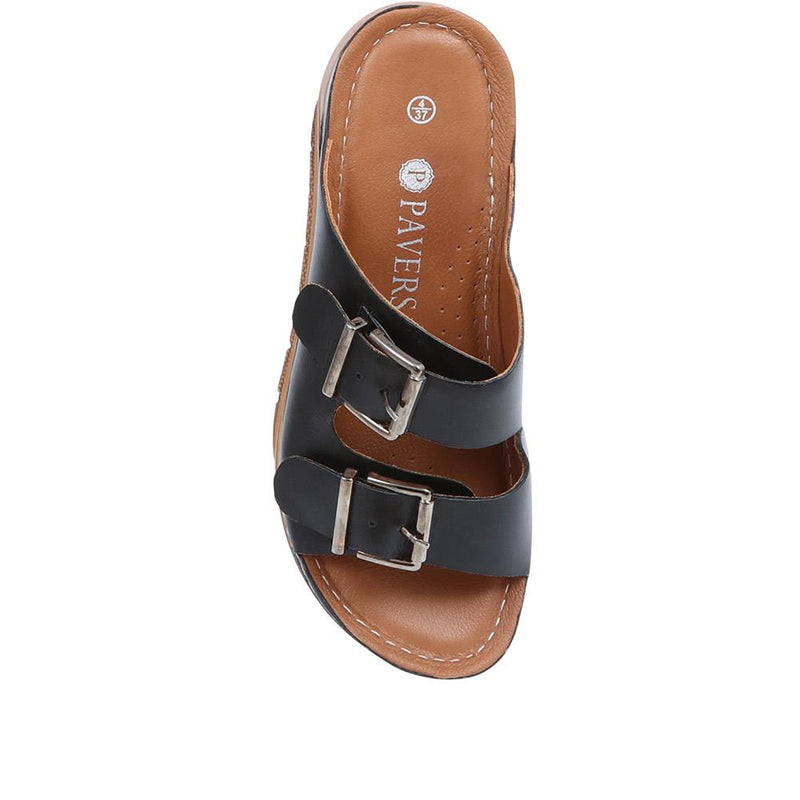 Leather Double Buckle Mule Sandals - GENC37003 / 323 877