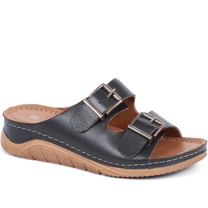 Leather Double Buckle Mule Sandals - GENC37003 / 323 877